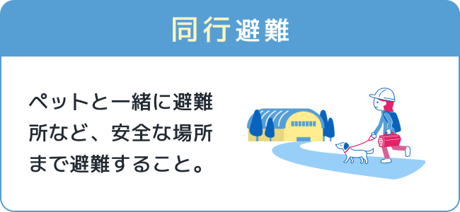 同行避難 ペットと一緒に避難所など、安全な場所まで避難すること。